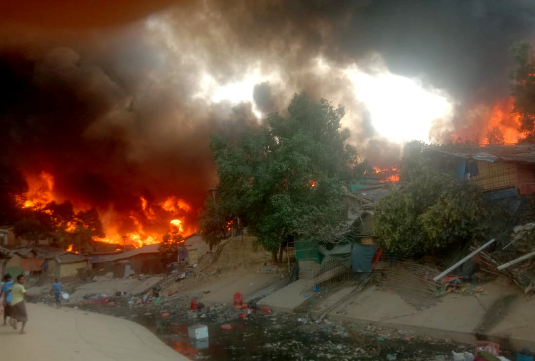 On 5 March 2023, a fire broke out in the Rohingya refugee camp in Cox's Bazar © IOM 2023